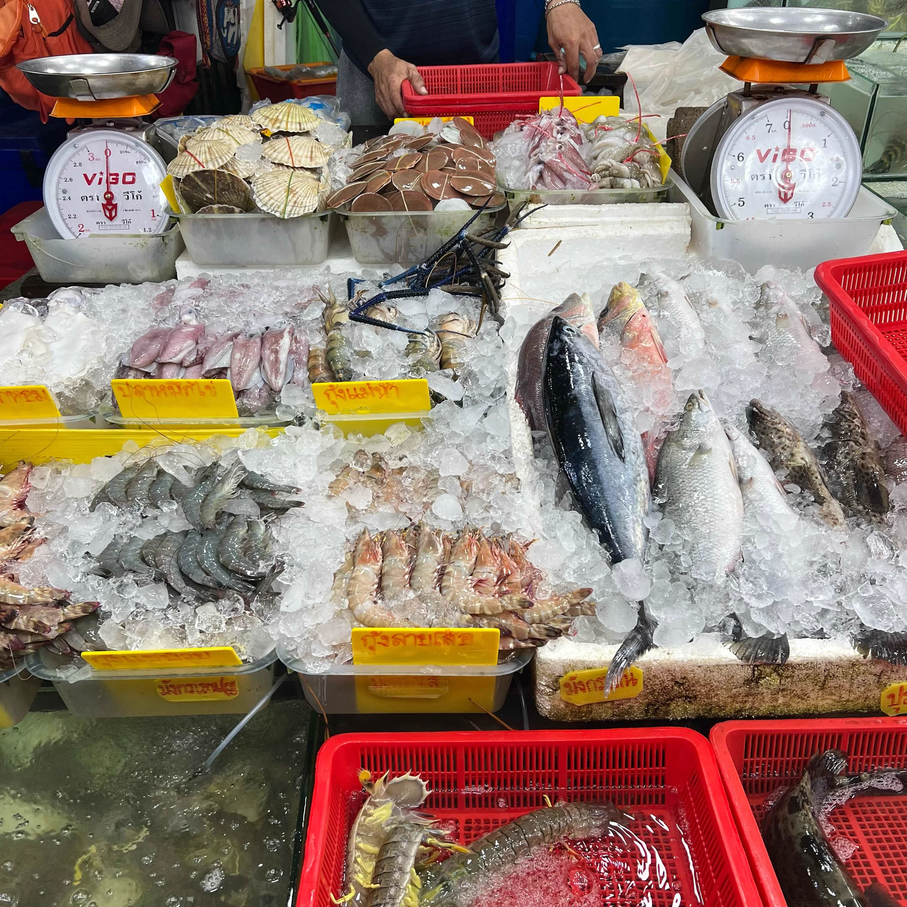 Fresh seafood market stall in Phuket